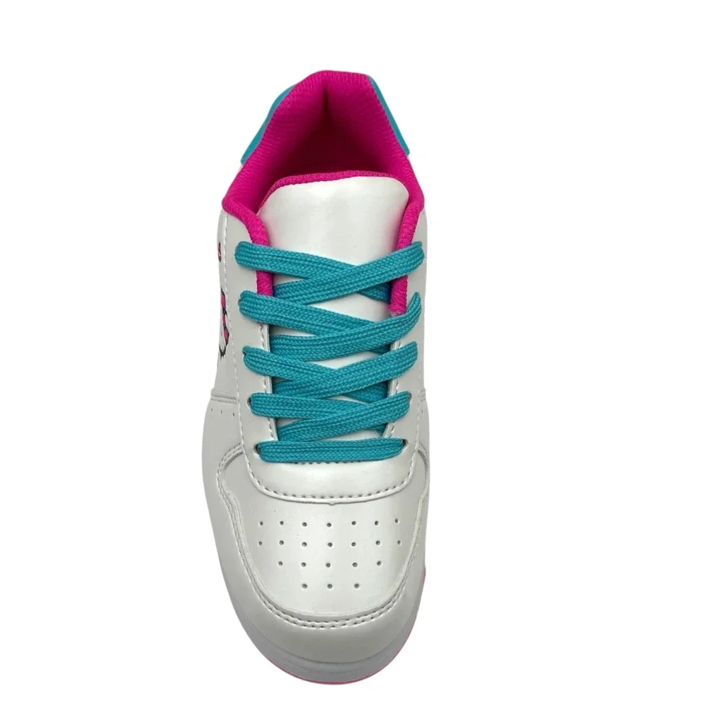Hello Kitty Youth Big Girls Court Sneakers Size 3 White Aqua Pink Casual Lace-Up